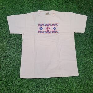 Vintage 90s Southwestern Aztec Embroidered Ribbed Knit T-Shirt Mens Medium